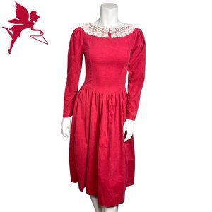 VINTAGE LAURA ASHLEY 1980's Cottagecore Micro Corduroy Long Sleeve Dress